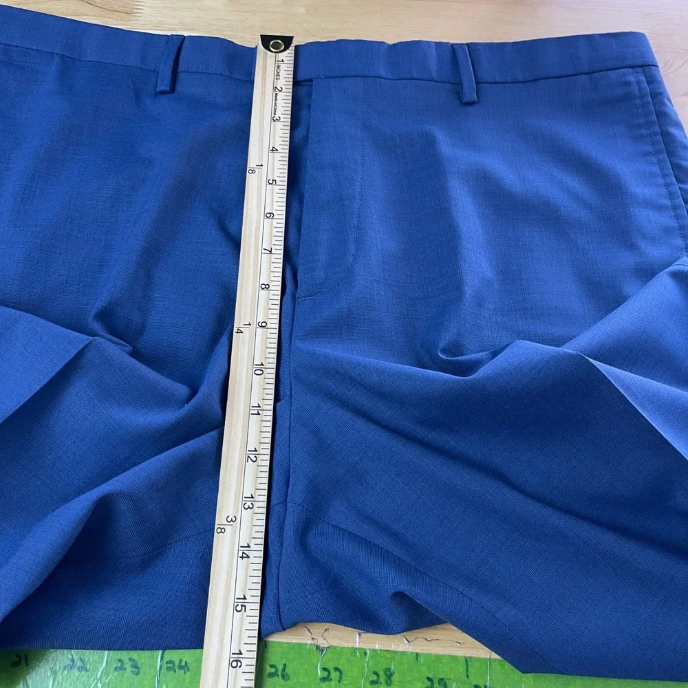 Banana Republic Mens 38x32 Slim Fit WOOL Navy Blue Plaid Stretch‎ Dress Pants